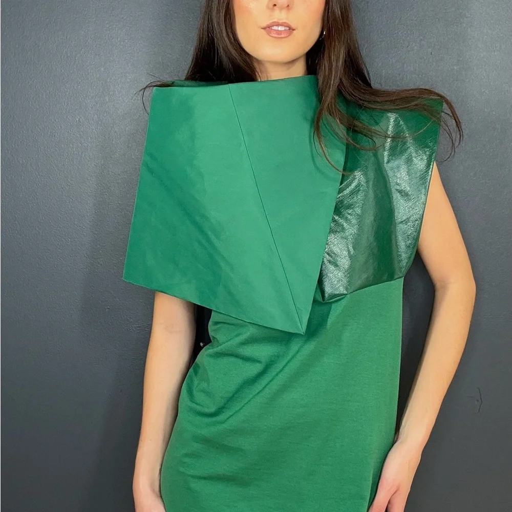 Rick Owens Green Asymmetrical Sheath Cocktail Dress - Picture 5 of 10